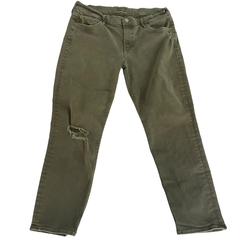 Mother The Drop Out Jeans Moss Green Stretch Crop Distressed Style Sz 28 - Picture 1 of 15